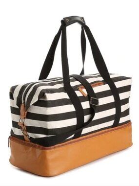 DSW Striped Travel Bag | Large Weekender Tote with Bottom Shoe Pocket